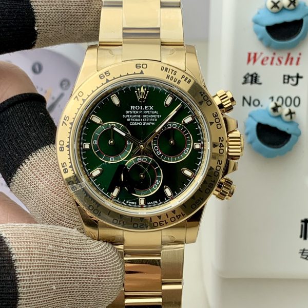 VS Factory Rolex Cosmograph Daytona Full Yellow Gold “John Mayer” Green Dial (116508) — detail view 1