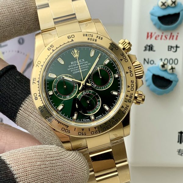VS Factory Rolex Cosmograph Daytona Full Yellow Gold “John Mayer” Green Dial (116508) — detail view 2