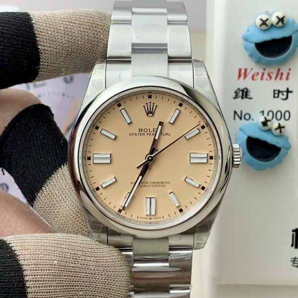 VS Factory Rolex Oyster Perpetual 41mm Candy Pink Lacquer Dial Smooth Bezel Oyster Bracelet (124300… — front product view