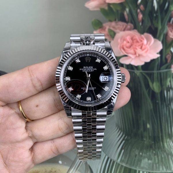 VS Factory (V2) Rolex Datejust 41mm Deep Black Diamond Dial Fluted Bezel Jubilee Bracelet (126334) — detail view 1
