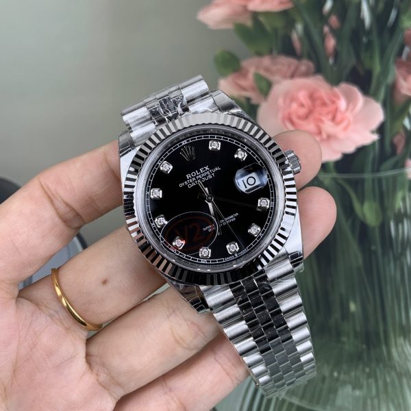 VS Factory (V2) Rolex Datejust 41mm Deep Black Diamond Dial Fluted Bezel Jubilee Bracelet (126334) — detail view 4
