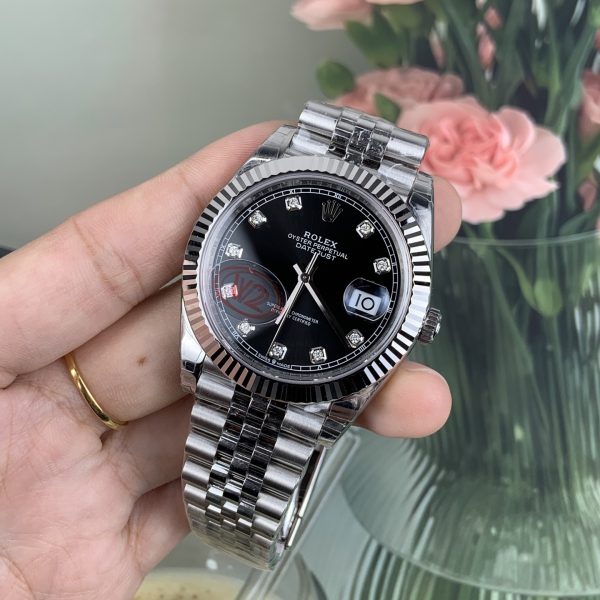 VS Factory (V2) Rolex Datejust 41mm Deep Black Diamond Dial Fluted Bezel Jubilee Bracelet (126334) — detail view 5