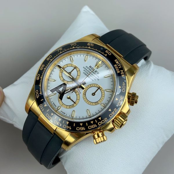 VS Factory Rolex Cosmograph Daytona Yellow Gold White Dial Rubber Strap (126518LN) — detail view 5