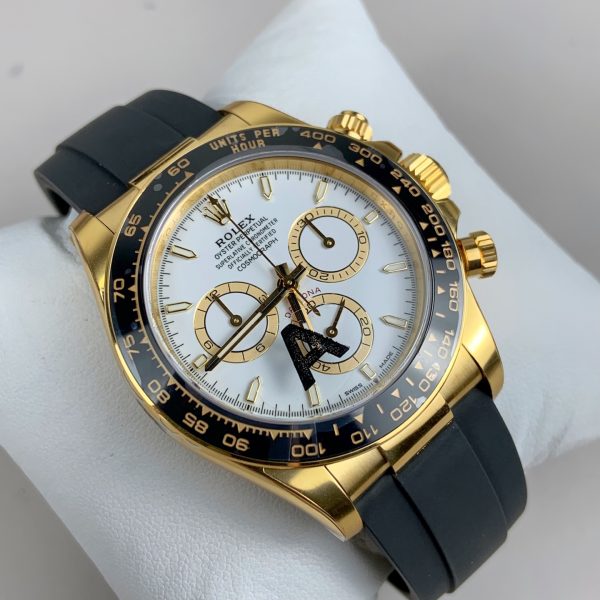 VS Factory Rolex Cosmograph Daytona Yellow Gold White Dial Rubber Strap (126518LN) — detail view 6