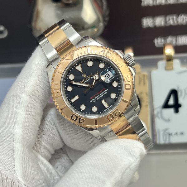 VS Factory Rolex Yacht-Master 44mm Black Dial Rosegold Bezel Two-Tone Rose Gold Oyster Bracelet (126621) — detail view 2