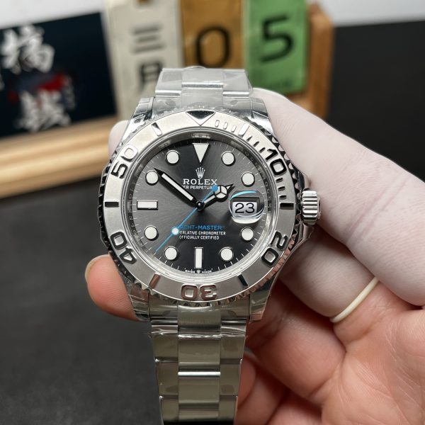 VS Factory Rolex Yacht-Master 40mm Slate “Rhodium” Dial Platinum Bezel Oyster Bracelet (126622) — front product view