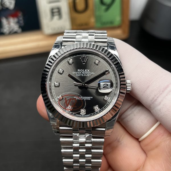VS Factory (V2) Rolex Datejust 41mm Sunburst Slate Grey Diamond Dial Fluted Bezel Jubilee Bracelet… — front product view