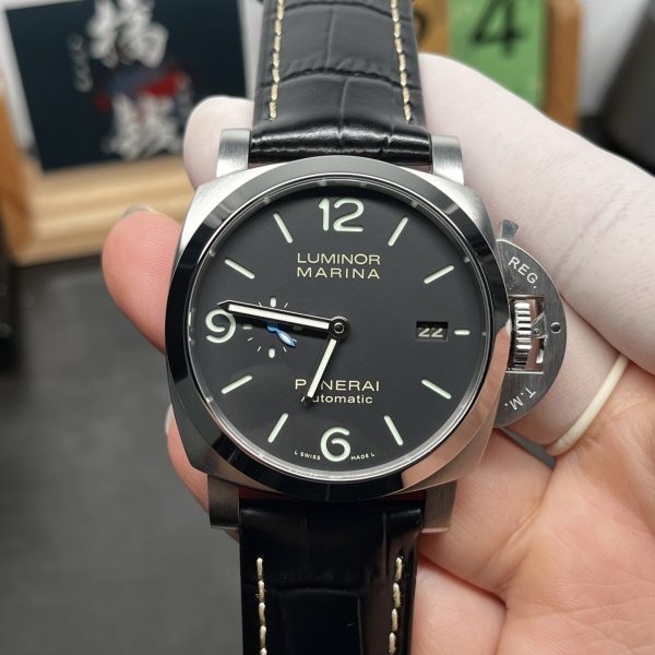 VS Factory Panerai Luminor Marina 44mm Black Dial Luminous Arabic Numerals Black Leather Strap (PAM01312) — front product view