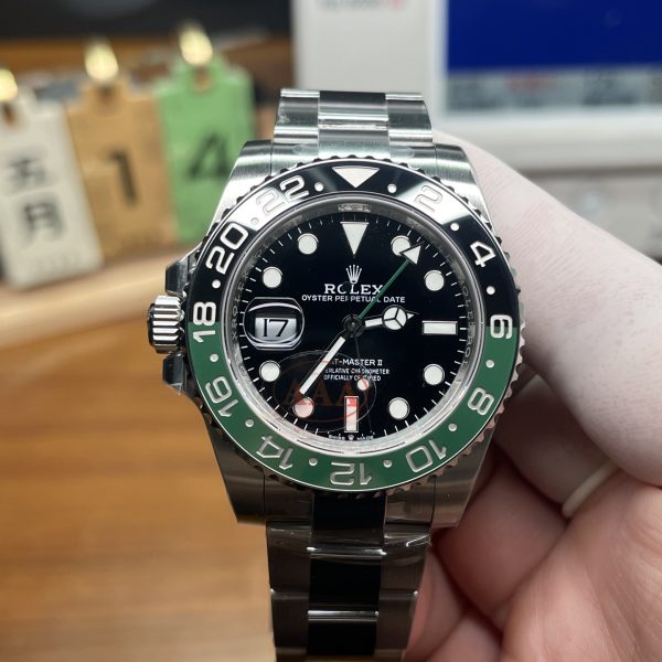 VS Factory Rolex GMT-Master II “Sprite” Left-Handed Black/Green Oyster Bracelet (126720VTNR) — front product view