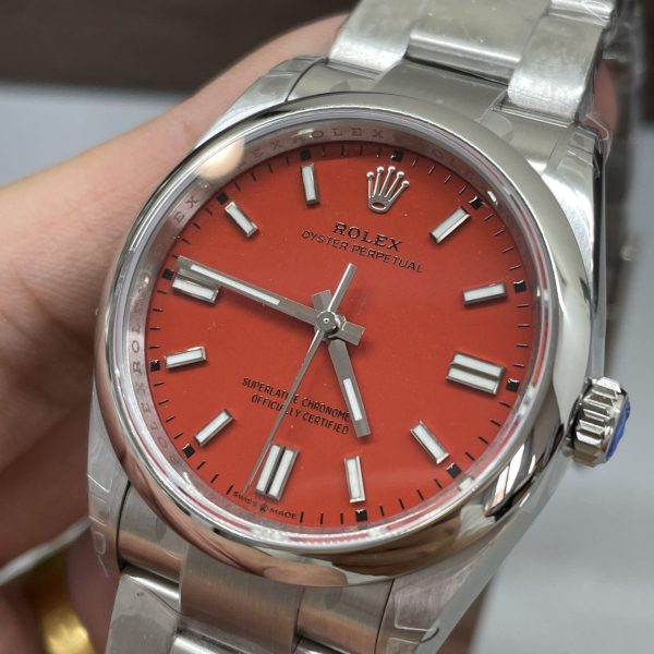 VS Factory Rolex Oyster Perpetual 36mm Coral Red Dial Smooth Bezel Oyster Bracelet (126000) — detail view 4