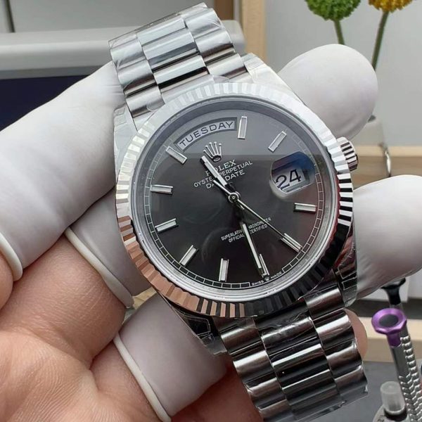 VS Factory Rolex Day-Date 40 White Gold Grey Dial (228239) — front product view