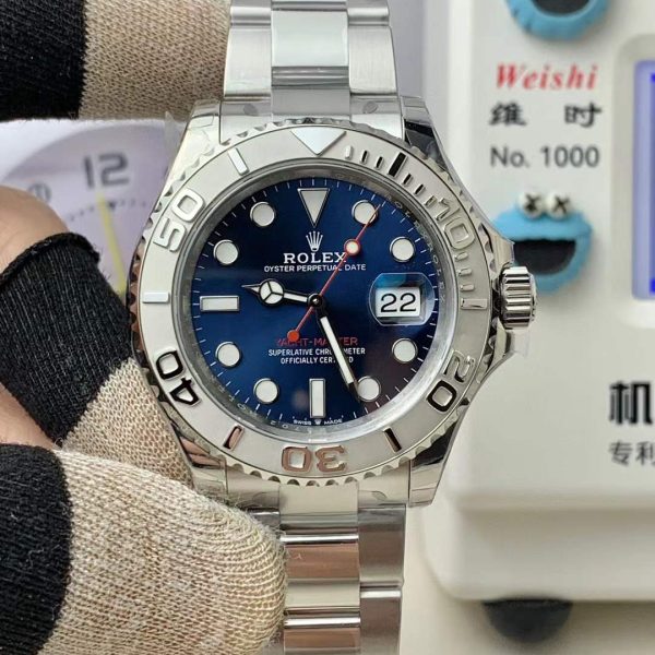 VS Factory Rolex Yacht-Master 40mm Blue Sunburst Dial Platinum Bezel Oyster Bracelet (126622) — front product view