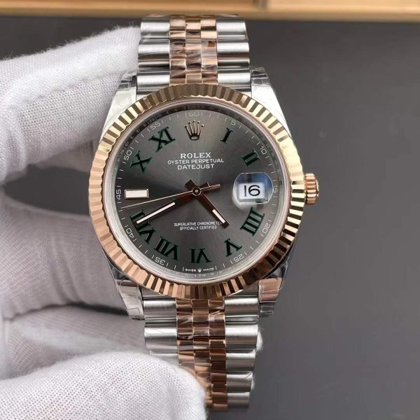 VS Factory Rolex Datejust 41 Slate Grey”Wimbledon”Two-Tone Everose Gold (126331) — front product view