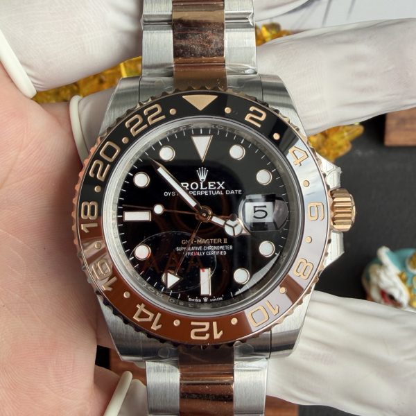 VS Factory Rolex GMT-Master II “Root Beer” Two-Tone Everose Gold Brown/Black Oyster Bracelet (126711chnr) — front product view