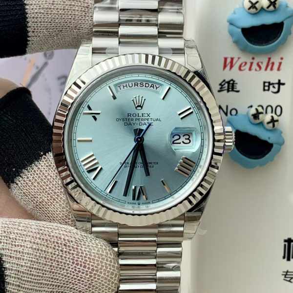 VS Factory Rolex Day-Date 40 Platinum Ice Blue Dial (228236) — front product view