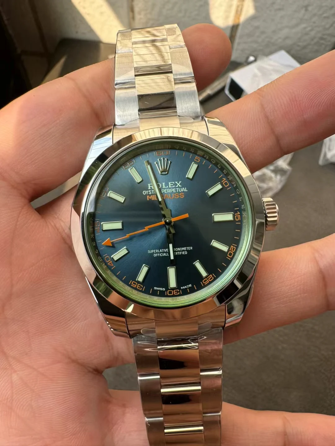 Rolex Milgauss 116400GV VSF Replica Watch — 40mm, Blue Dial, Green Sapphire, VS3131