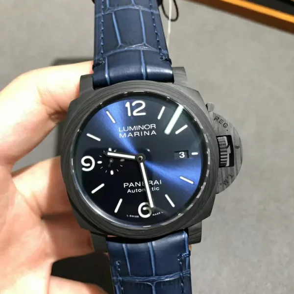 Panerai Luminor PAM01664 VSF Replica Watch — 44mm, Black Dial, Carbotech, Blue Leather, P.9010