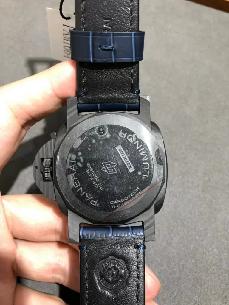 Panerai Luminor PAM01664 VSF Replica Watch — 44mm, Black Dial, Carbotech, Blue Leather, P.9010 - Image 4