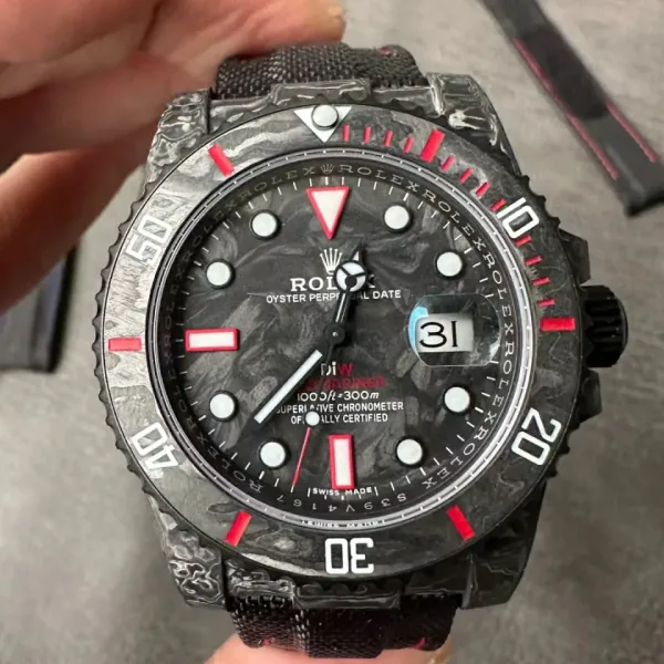 Rolex Submariner VSF Replica Watch — Forged Carbon Dial, Nylon, DiW Carbon Red Element, DD3135