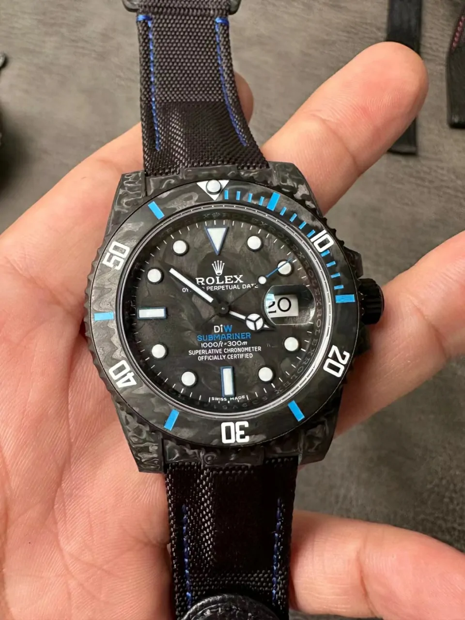 Rolex Submariner VSF Replica Watch — Forged Carbon Dial, Nylon, DiW Carbon Blue Element, DD3135 - Image 2