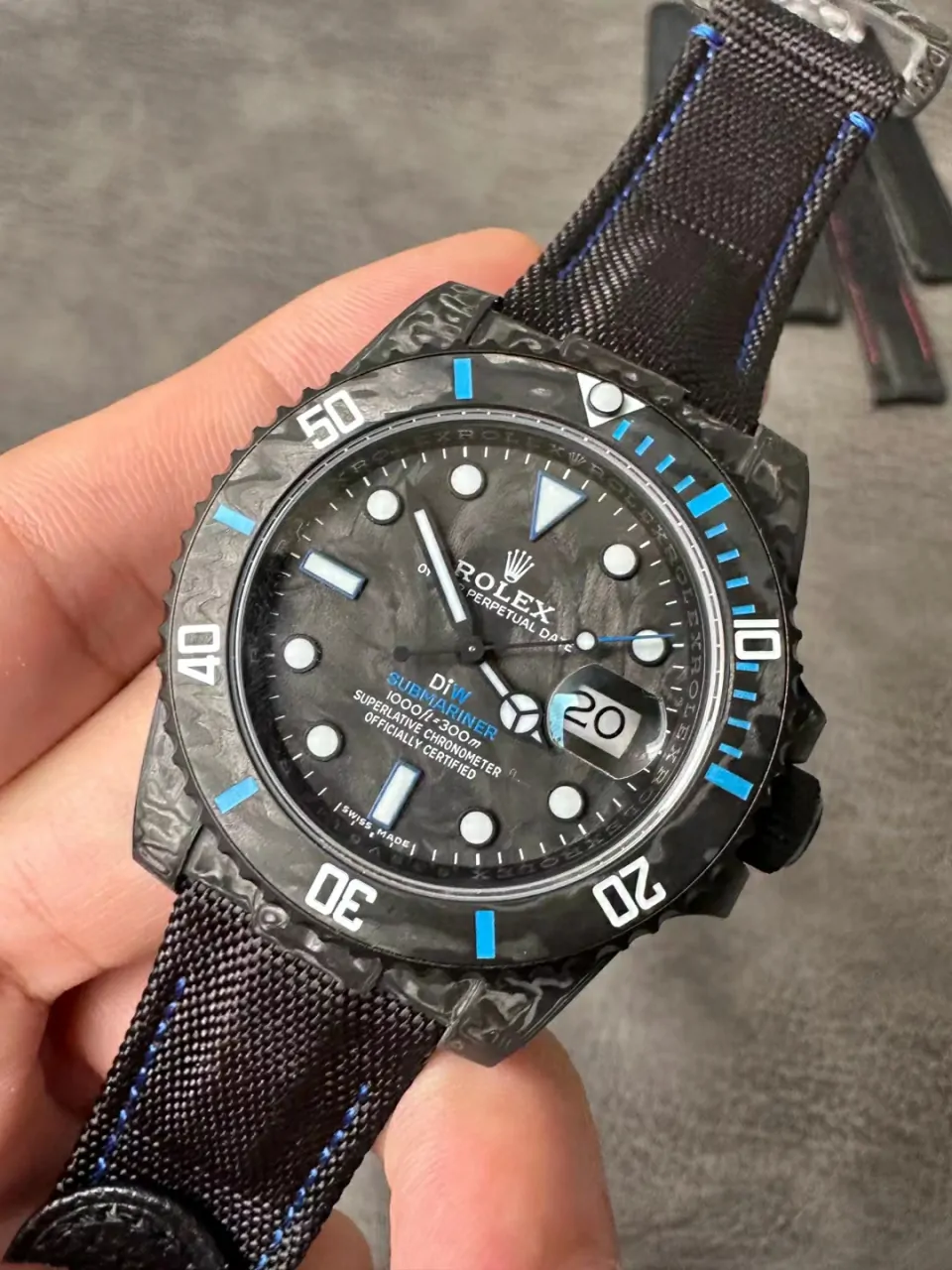 Rolex Submariner VSF Replica Watch — Forged Carbon Dial, Nylon, DiW Carbon Blue Element, DD3135 - Image 3