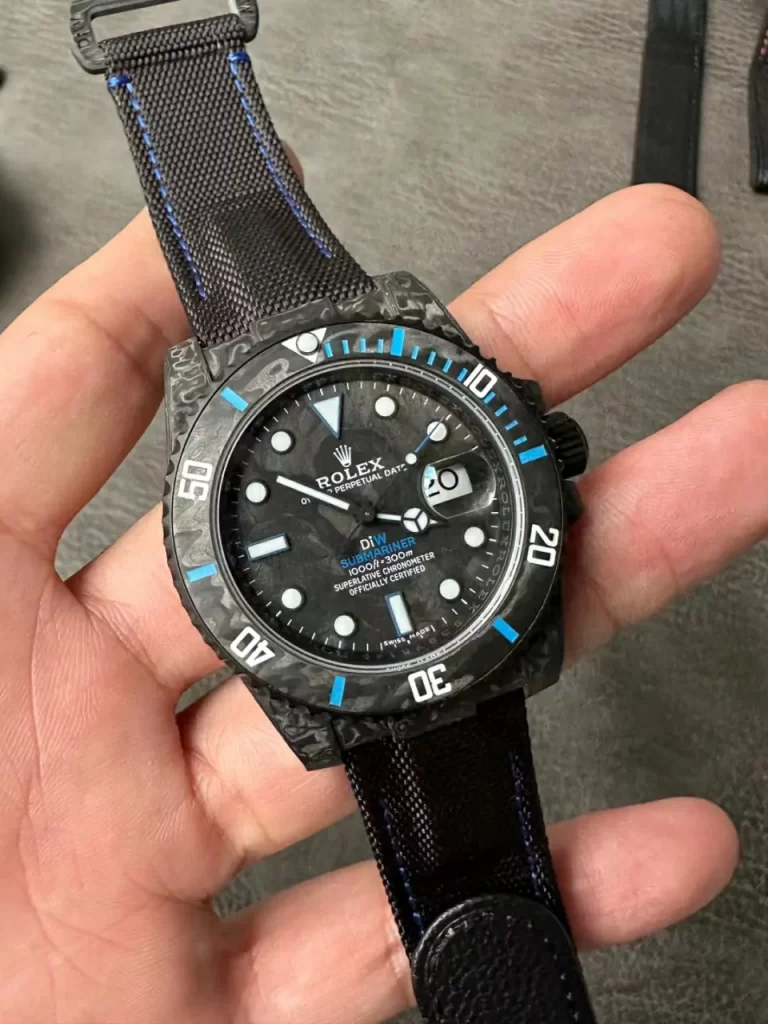 Rolex Submariner VSF Replica Watch — Forged Carbon Dial, Nylon, DiW Carbon Blue Element, DD3135 - Image 4