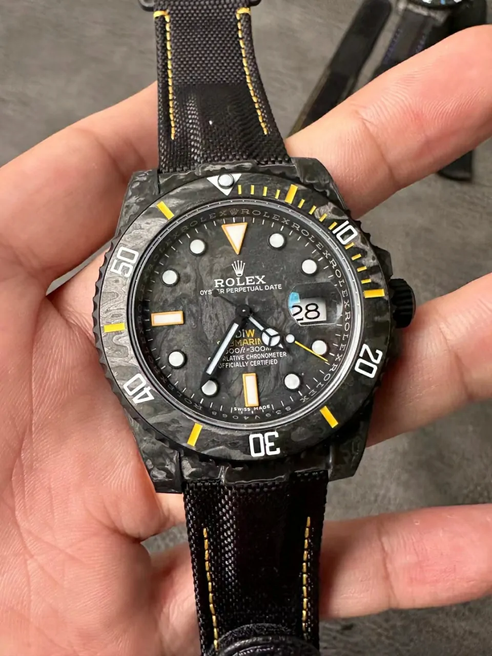 Rolex Submariner VSF Replica Watch — Forged Carbon Dial, Nylon, DiW Carbon Yellow Element, DD3135 - Image 2