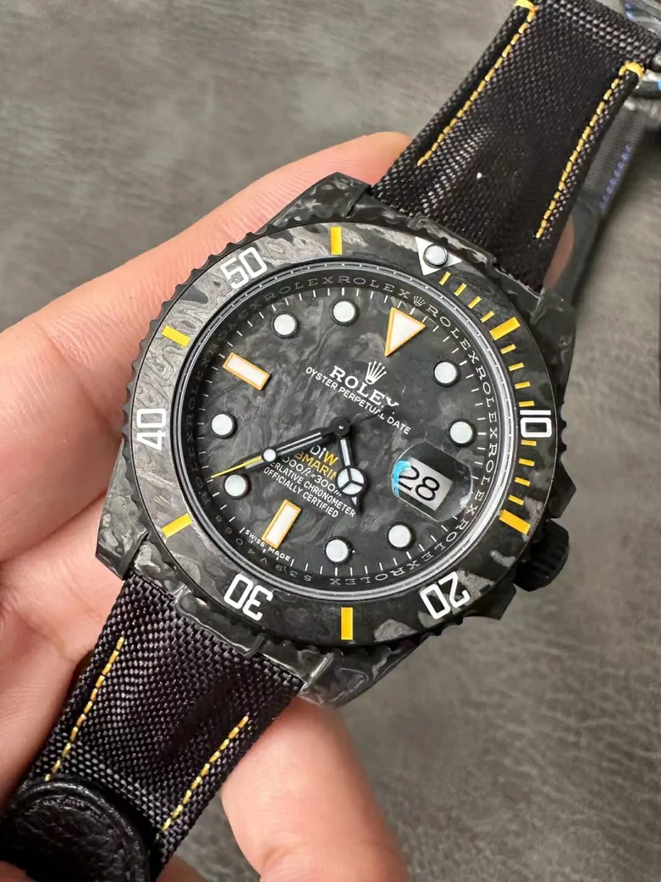 Rolex Submariner VSF Replica Watch — Forged Carbon Dial, Nylon, DiW Carbon Yellow Element, DD3135 - Image 7