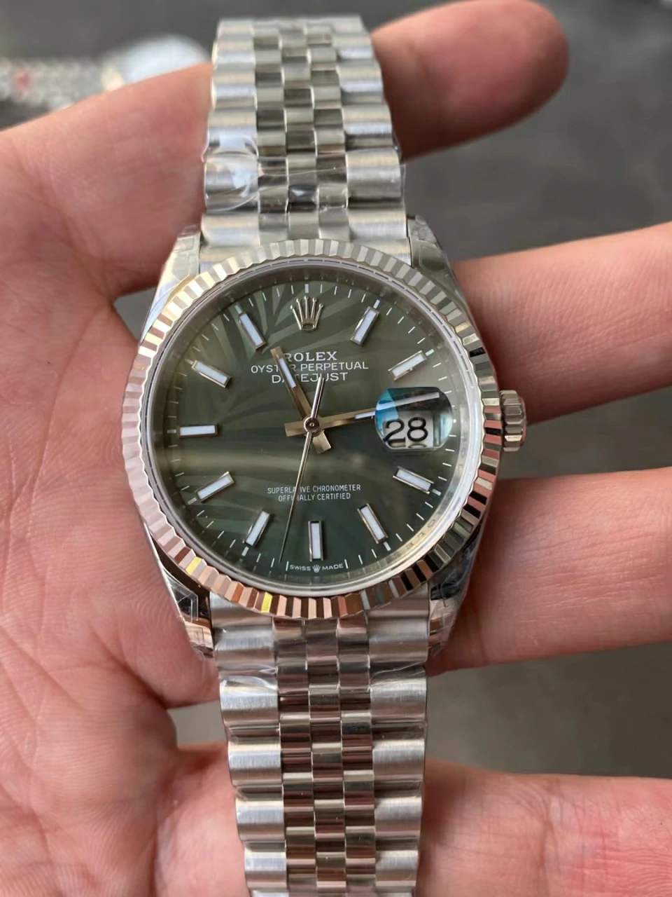 Rolex Datejust 36mm 116234 VSF Replica Watch — Green Palm Dial, Jubilee, VS3235
